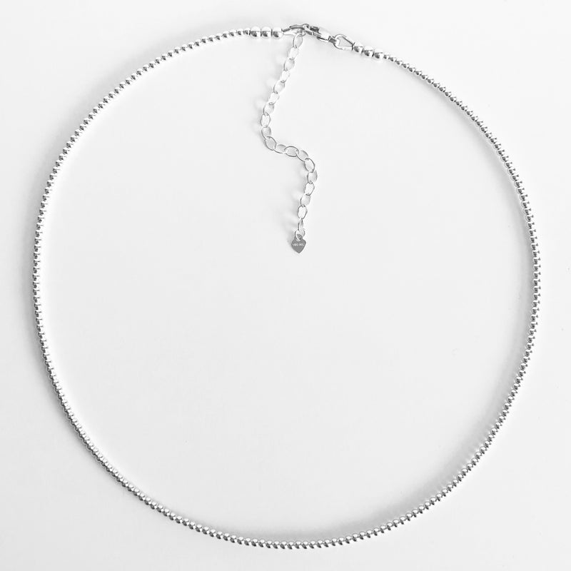 2mm Beaded Sterling Silver Necklace with Extender
