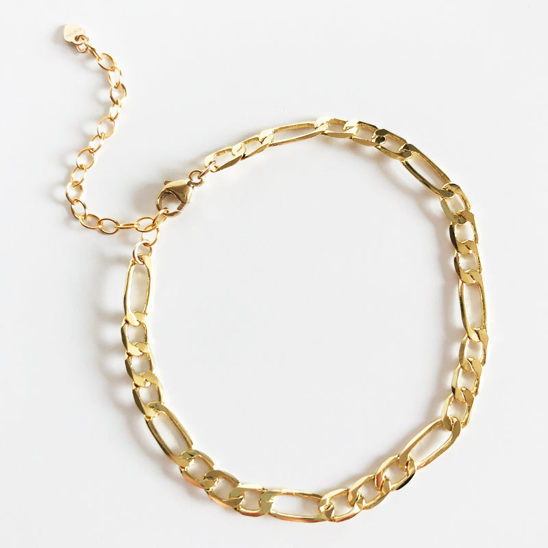 14K Gold-Filled Figaro Chain Bracelet with Extender