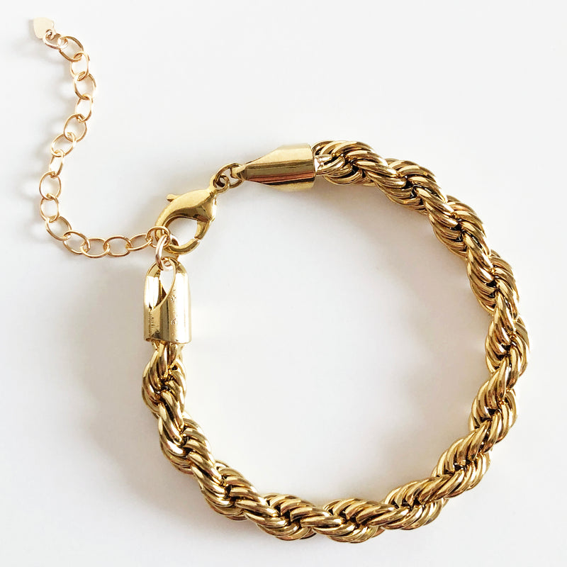 14K Gold-Filled Thick Rope Chain Bracelet with Extender