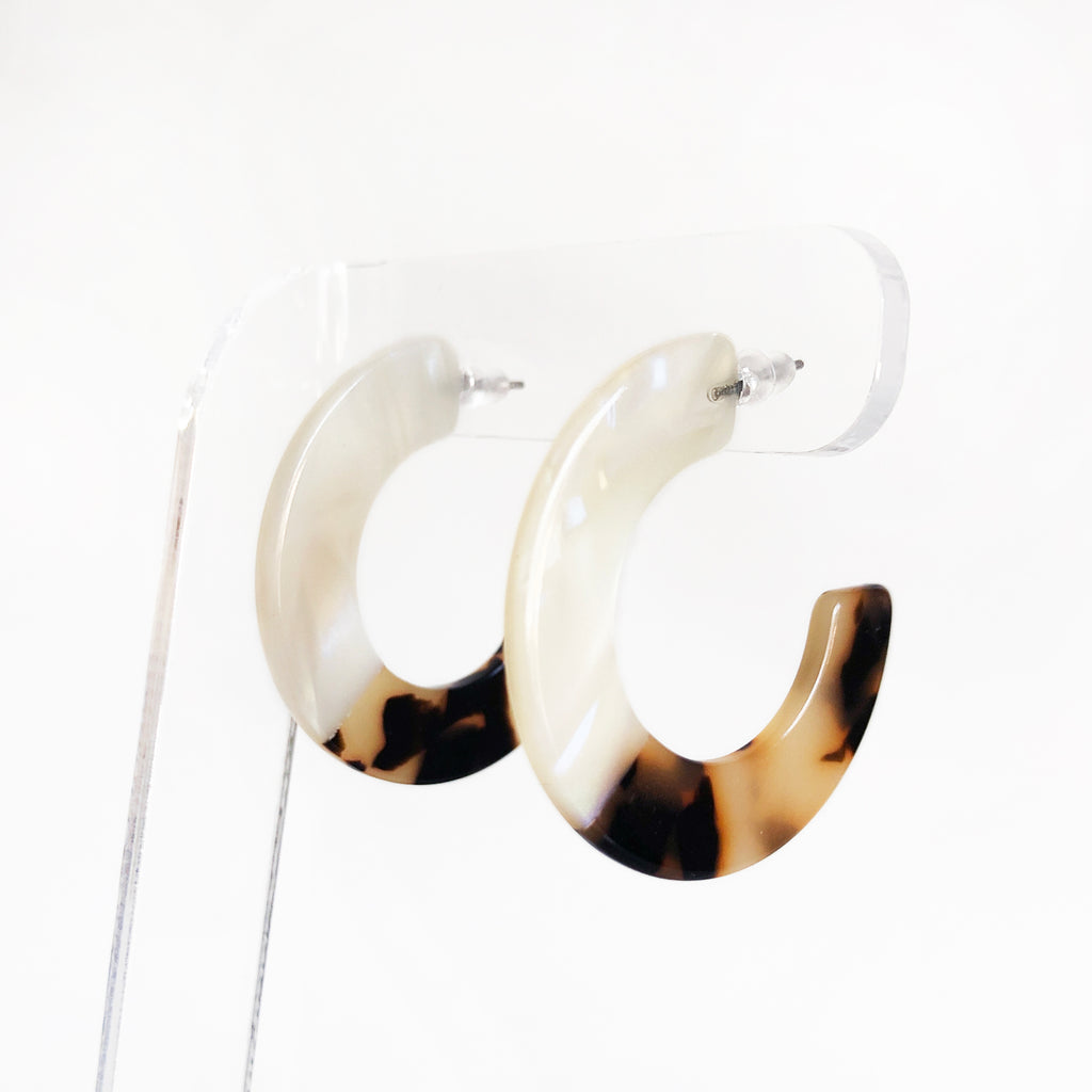 Tortoise shell half and half acetate hoop earrings