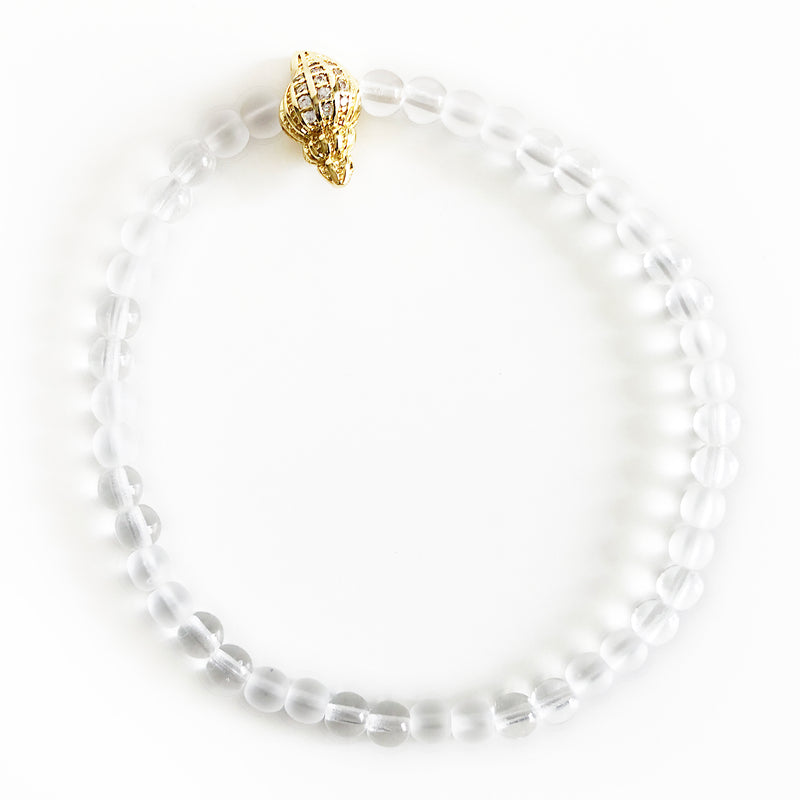 Gloss clear & and matte clear beaded bracelet with gold seashell bead