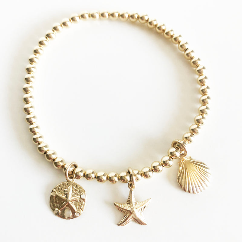 14K Gold-Filled beaded bracelet with sea themed charms