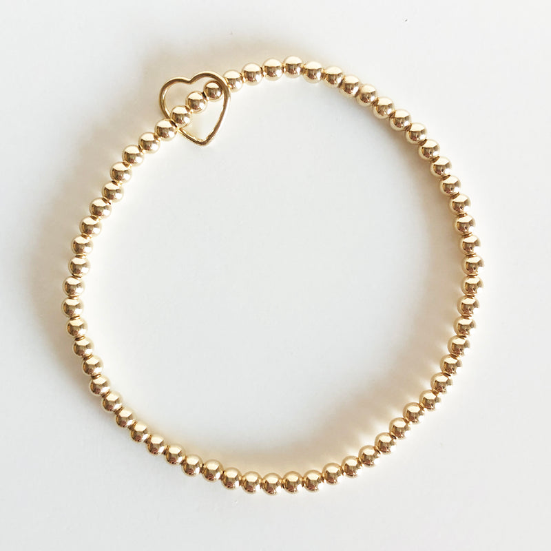 14k gold-filled 3mm beaded bracelet with heart charm