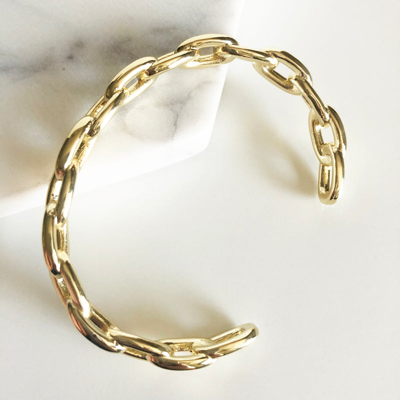 Chunky gold link chain cuff bracelet display alternate view