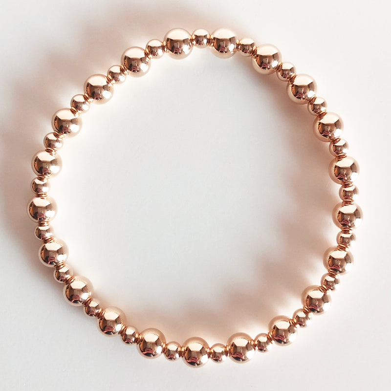 14k rose gold-filled beaded bracelet alternating 4mm and 6mm bead sizes