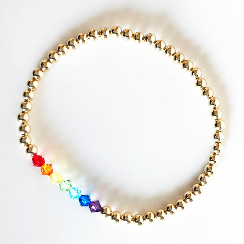 14K Gold-Filled beaded bracelet with Chakra colored Swarovski crystals