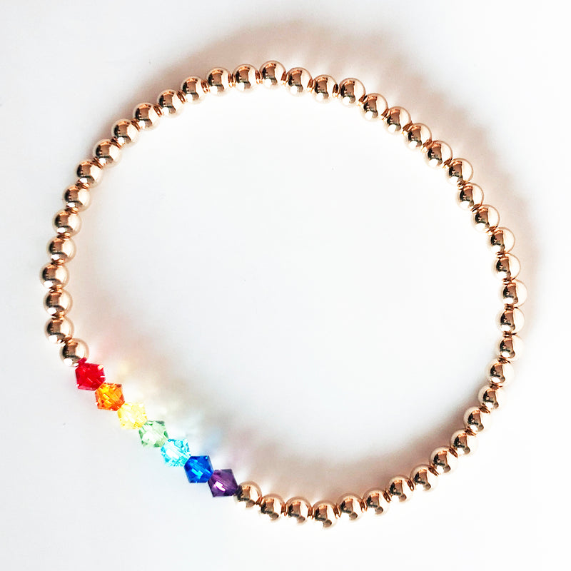14K Rose Gold-Filled beaded bracelet with Chakra colored Swarovski crystals