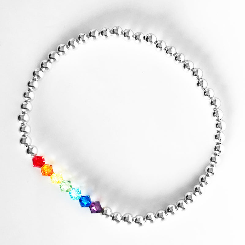 Sterling Silver beaded bracelet with Chakra colored Swarovski crystals