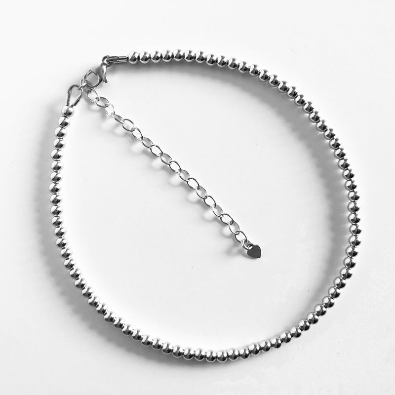 2mm Beaded Sterling Silver Anklet with Extender