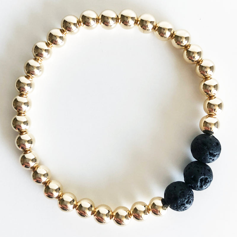 6mm 14k Gold-Filled beaded diffuser bracelet with lava rock beads