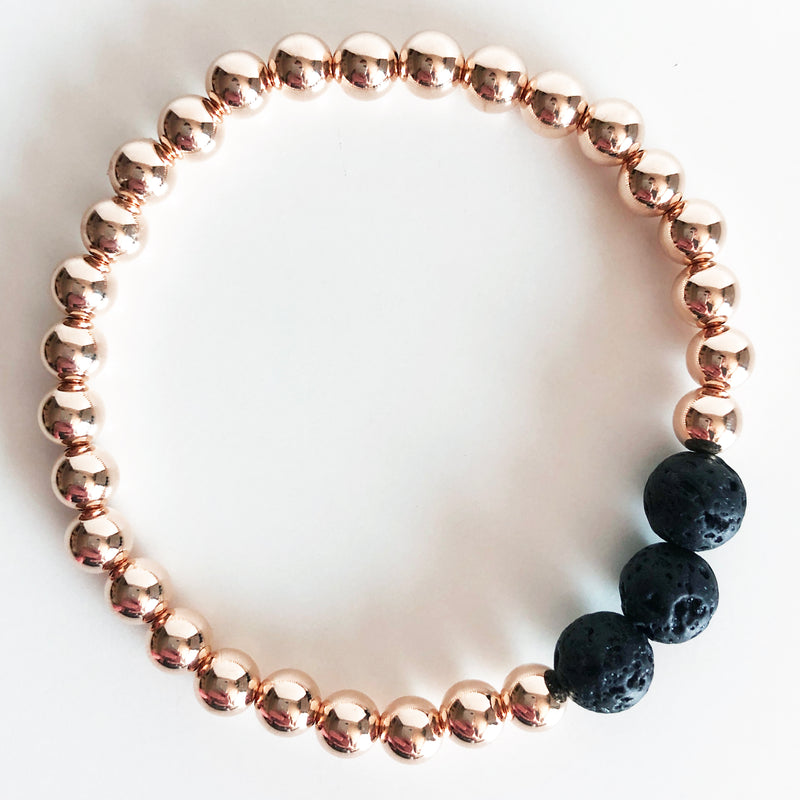 6mm 14k Rose Gold-Filled beaded diffuser bracelet with lava rock beads