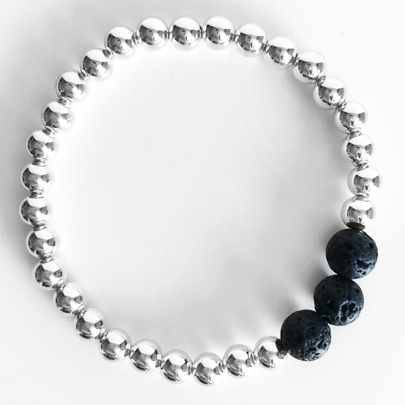 6mm Sterling Silver beaded diffuser bracelet with lava rock beads