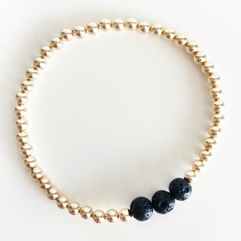 4mm 14k Gold-Filled beaded diffuser bracelet with lava rock beads