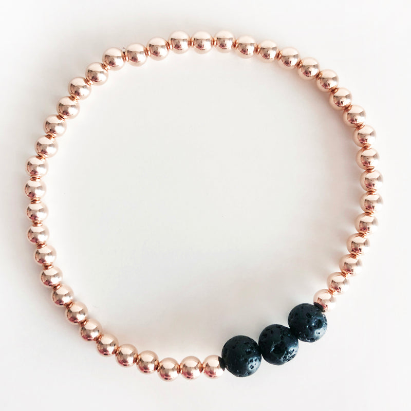 4mm 14k Rose Gold-Filled beaded diffuser bracelet with lava rock beads