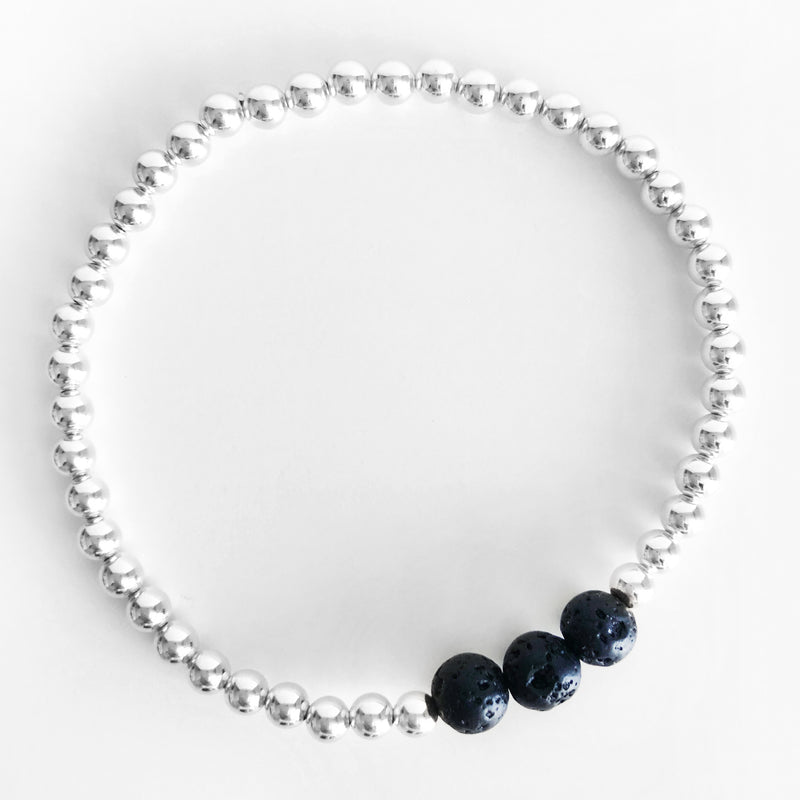 4mm sterling silver beaded diffuser bracelet with lava rock beads