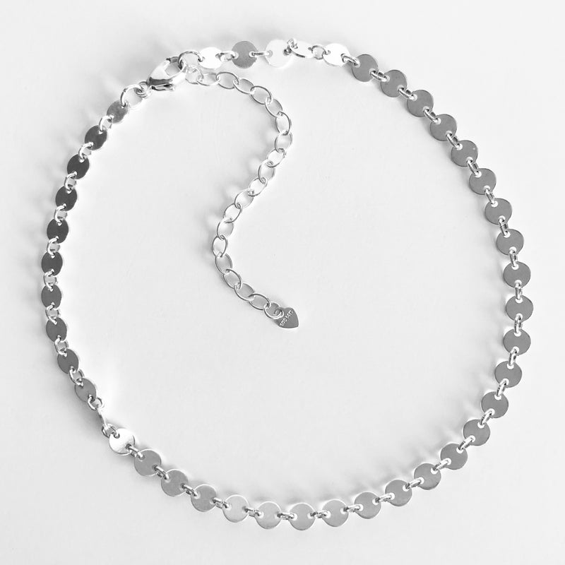 Sterling Silver disc chain anklet with extender