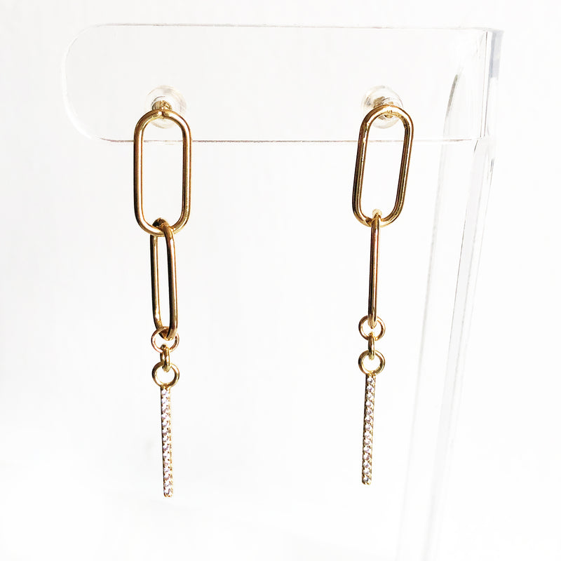 14K Gold-Filled chain link post earrings with CZ drop