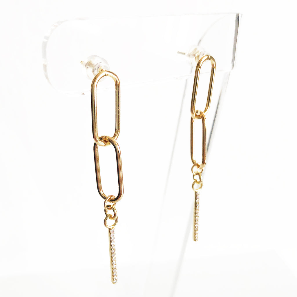 14K Gold-Filled chain link post earrings with CZ drop