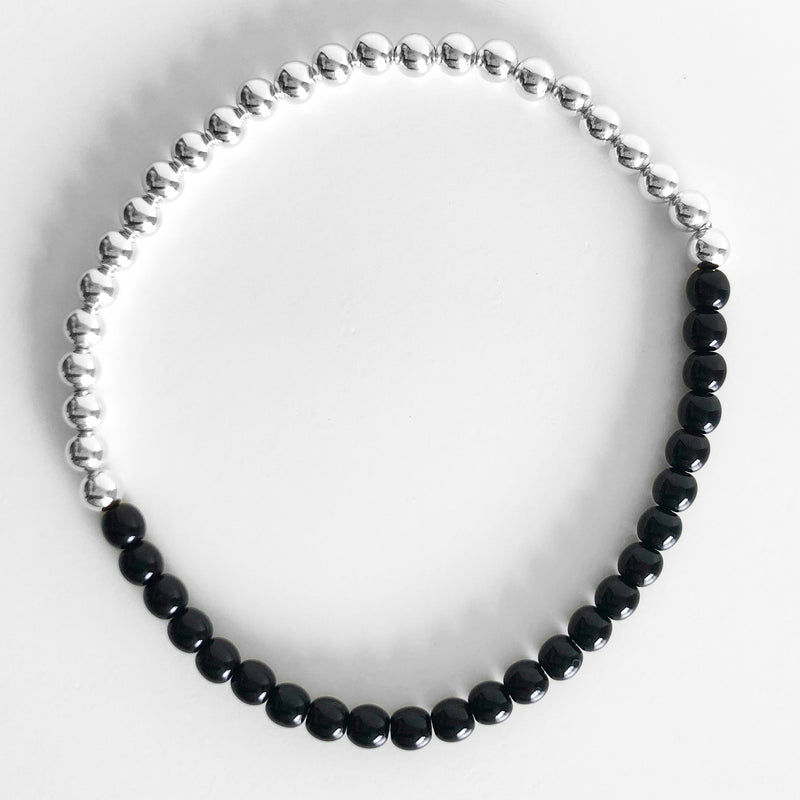 Half czech glass half Sterling Silver beaded bracelet in black