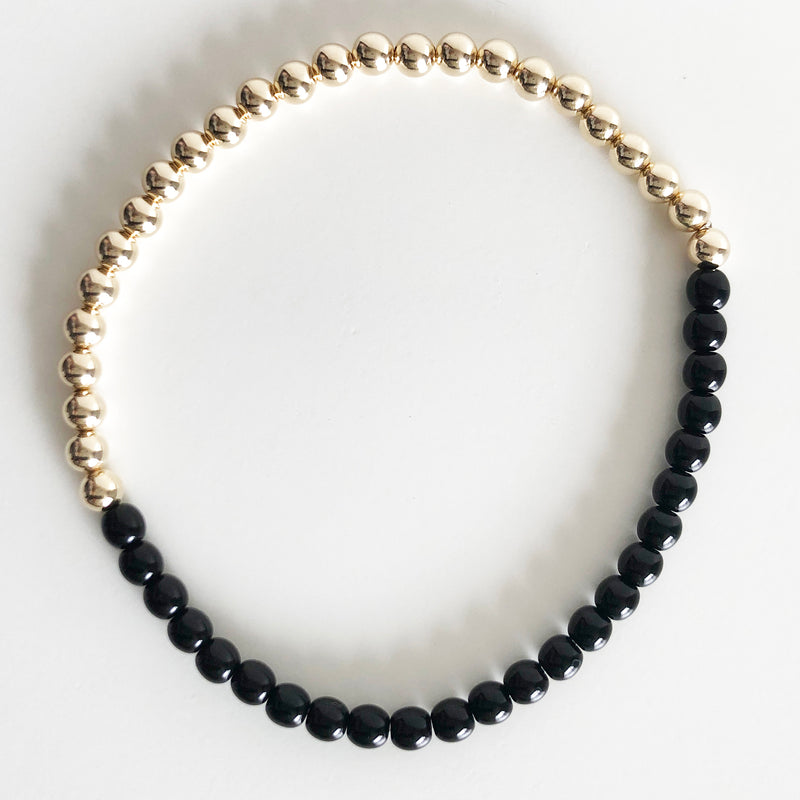 Half czech glass half 14K Gold-filled beaded bracelet in black