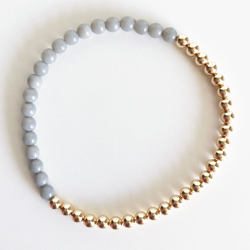 Half czech glass half 14K Gold-filled beaded bracelet in gray