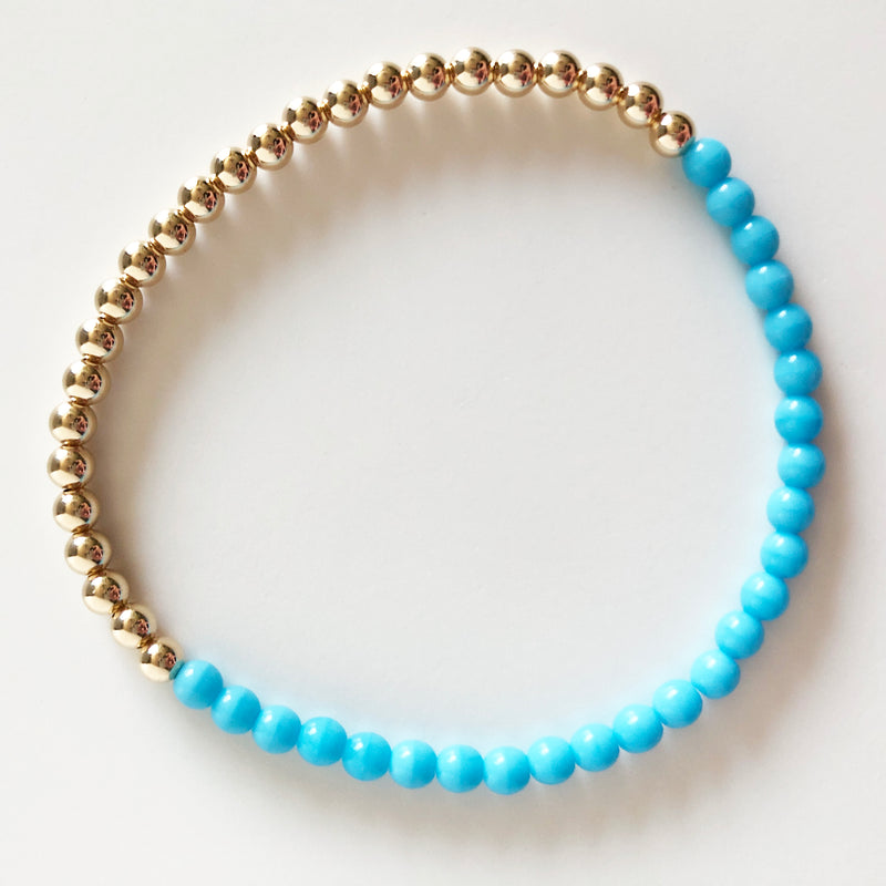 Half czech glass half 14K Gold-filled beaded bracelet in light blue