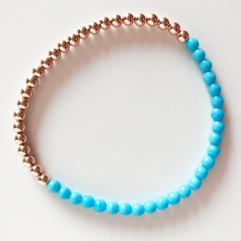 Half czech glass half 14K Rose Gold-filled beaded bracelet in light blue