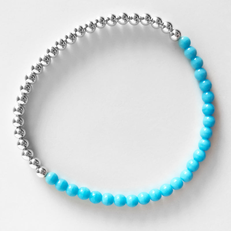 Half czech glass half sterling silver beaded bracelet in light blue