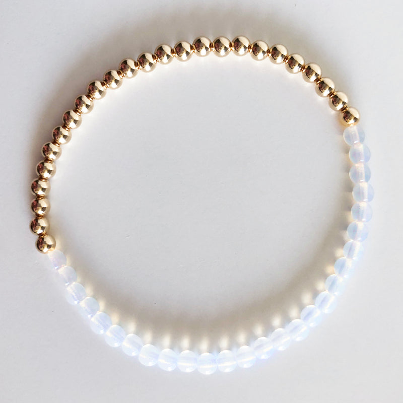 Half czech glass half 14K Gold-filled beaded bracelet in opaline