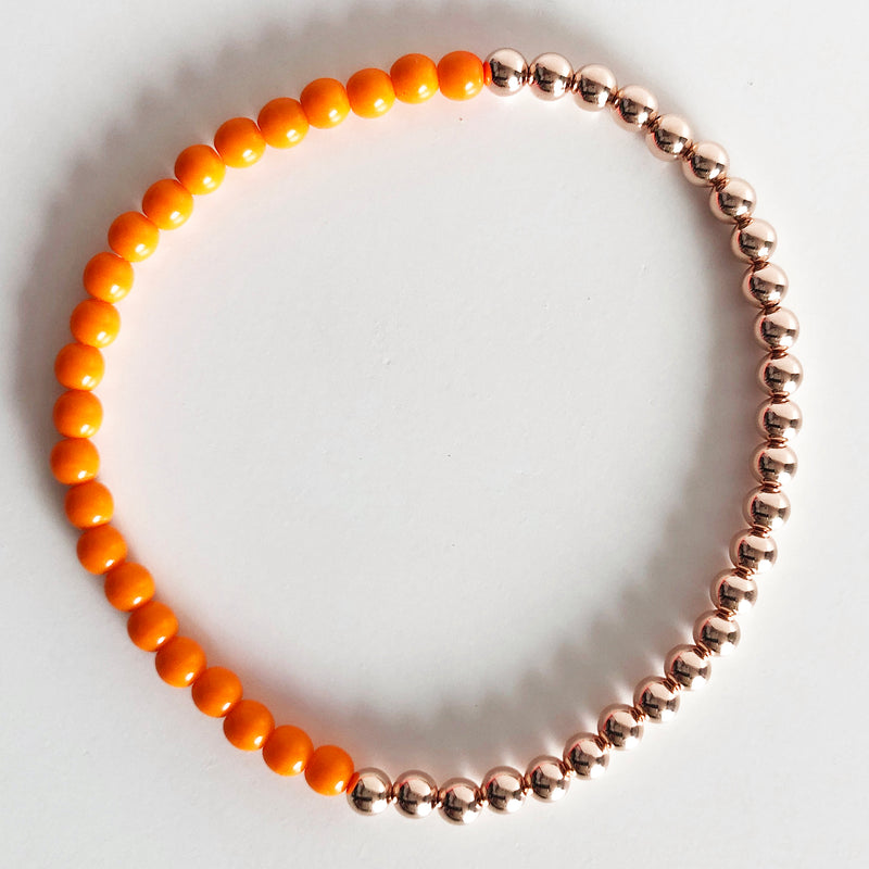 Half czech glass half 14K Rose Gold-filled beaded bracelet in orange