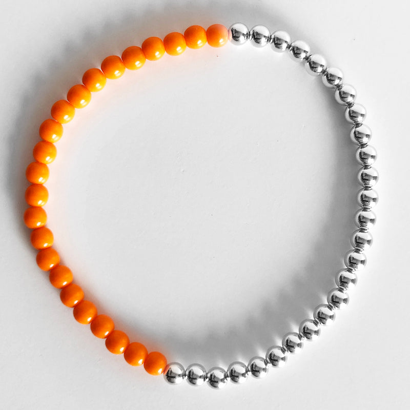Half czech glass half Sterling Silver beaded bracelet in orange