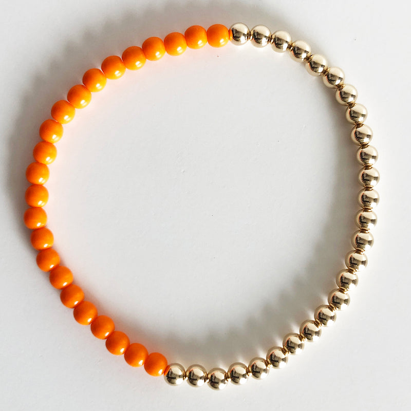 Half czech glass half 14K Gold-filled beaded bracelet in orange