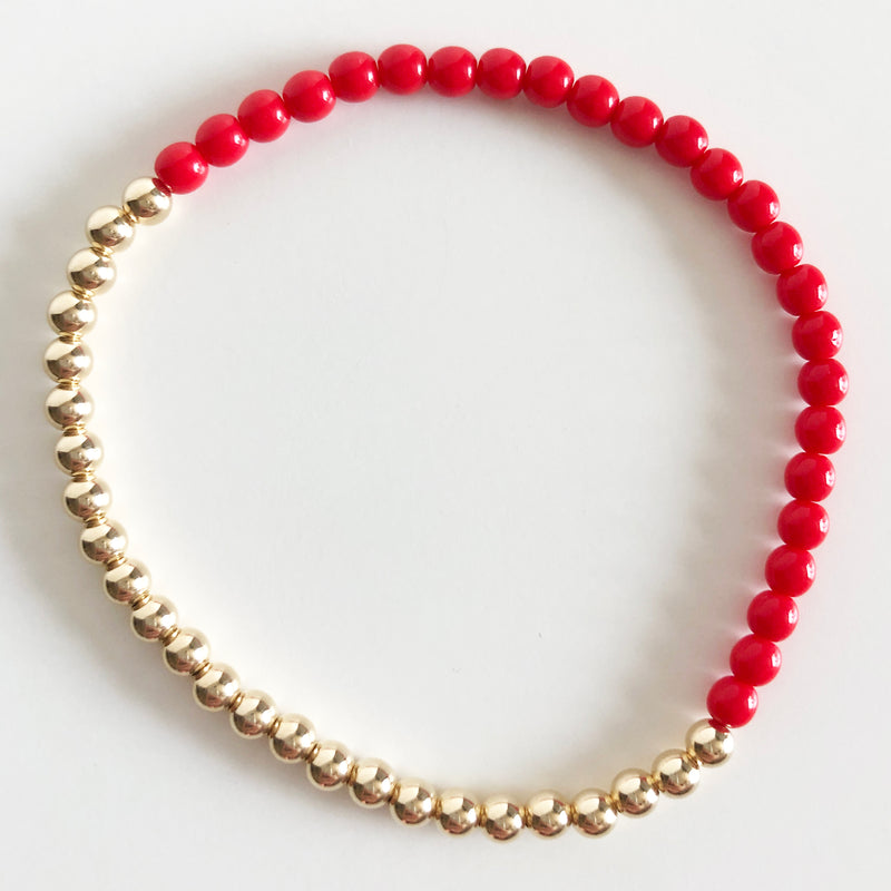 Half czech glass half 14K Gold-filled beaded bracelet in red