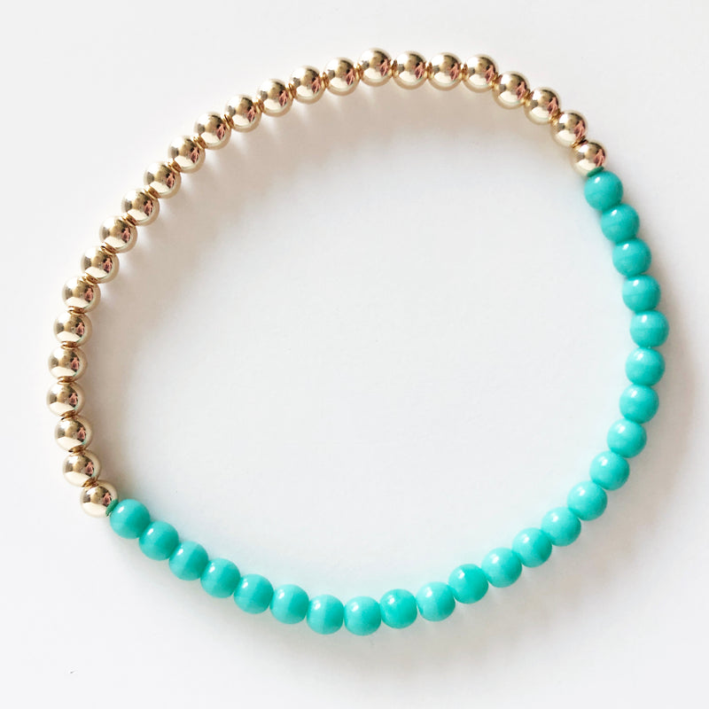 Half czech glass half 14K Gold-filled beaded bracelet in turquoise