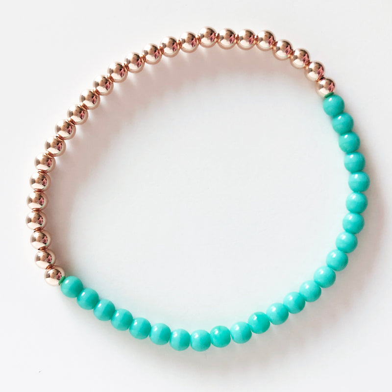 Half czech glass half 14K Rose Gold-filled beaded bracelet in turquoise