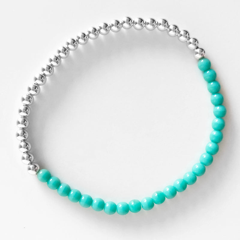 Half czech glass half Sterling Silver beaded bracelet in turquoise