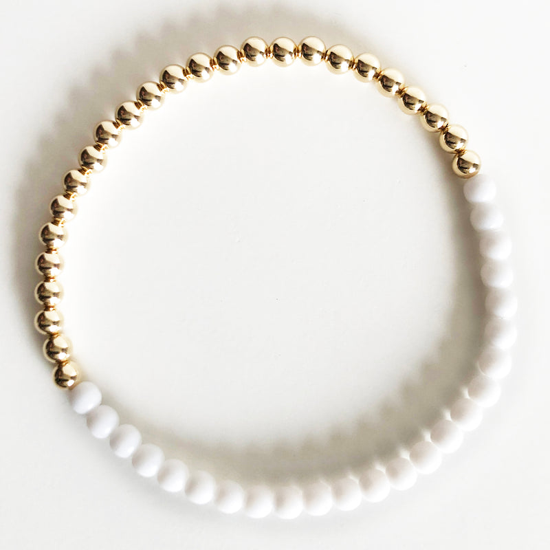 Half czech glass half 14K Gold-filled beaded bracelet in white