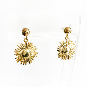 Dangling sunburst on 6mm ball post 14k gold-filled earrings side view