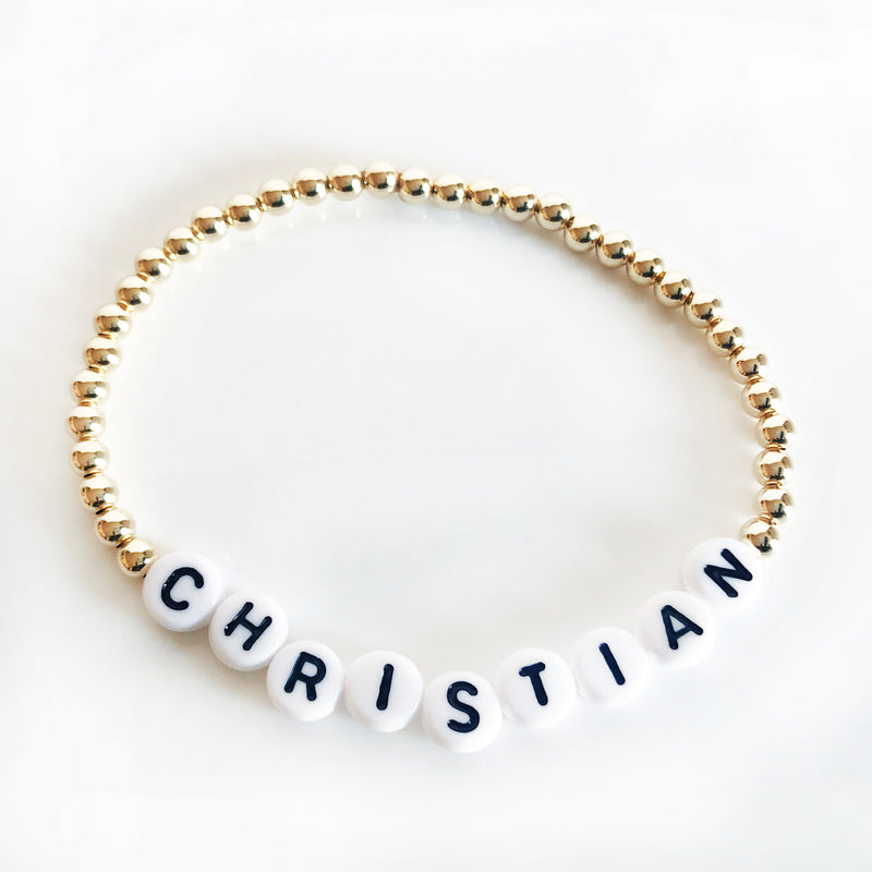 Gold Custom 4mm name bracelet white letters