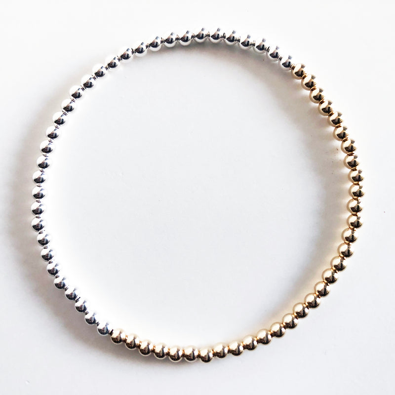 3mm half 14k gold-filled beads and half sterling silver beads bracelet