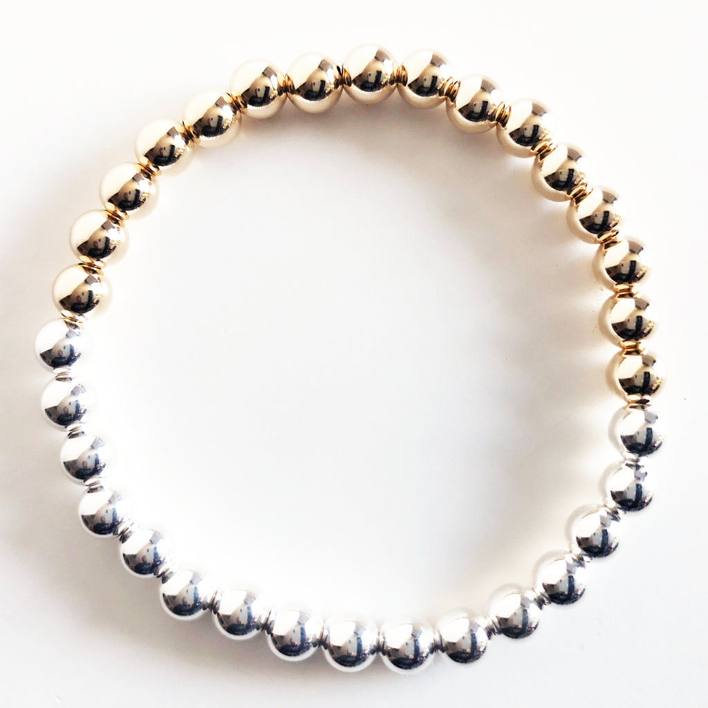 6mm half 14k gold-filled beads and half sterling silver beads bracelet