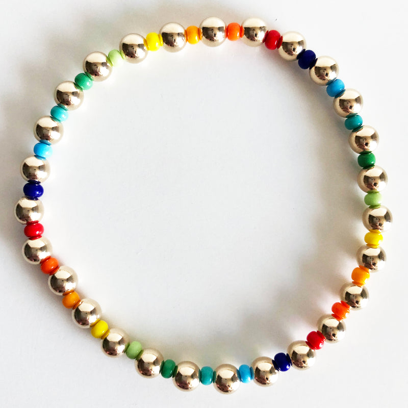 5mm 14k gold-filled and rainbow czech glass beaded bracelet