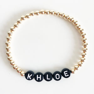 Gold Custom 4mm name bracelet black letters