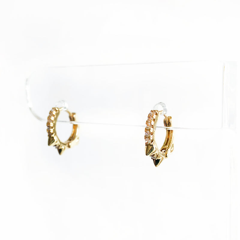 14k gold-filled spiked huggies with CZ earrings side view