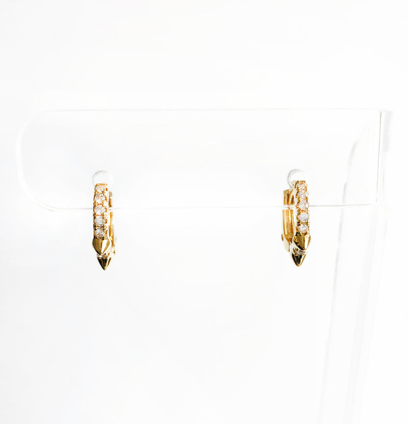 14k gold-filled spiked huggies with CZ earrings front view