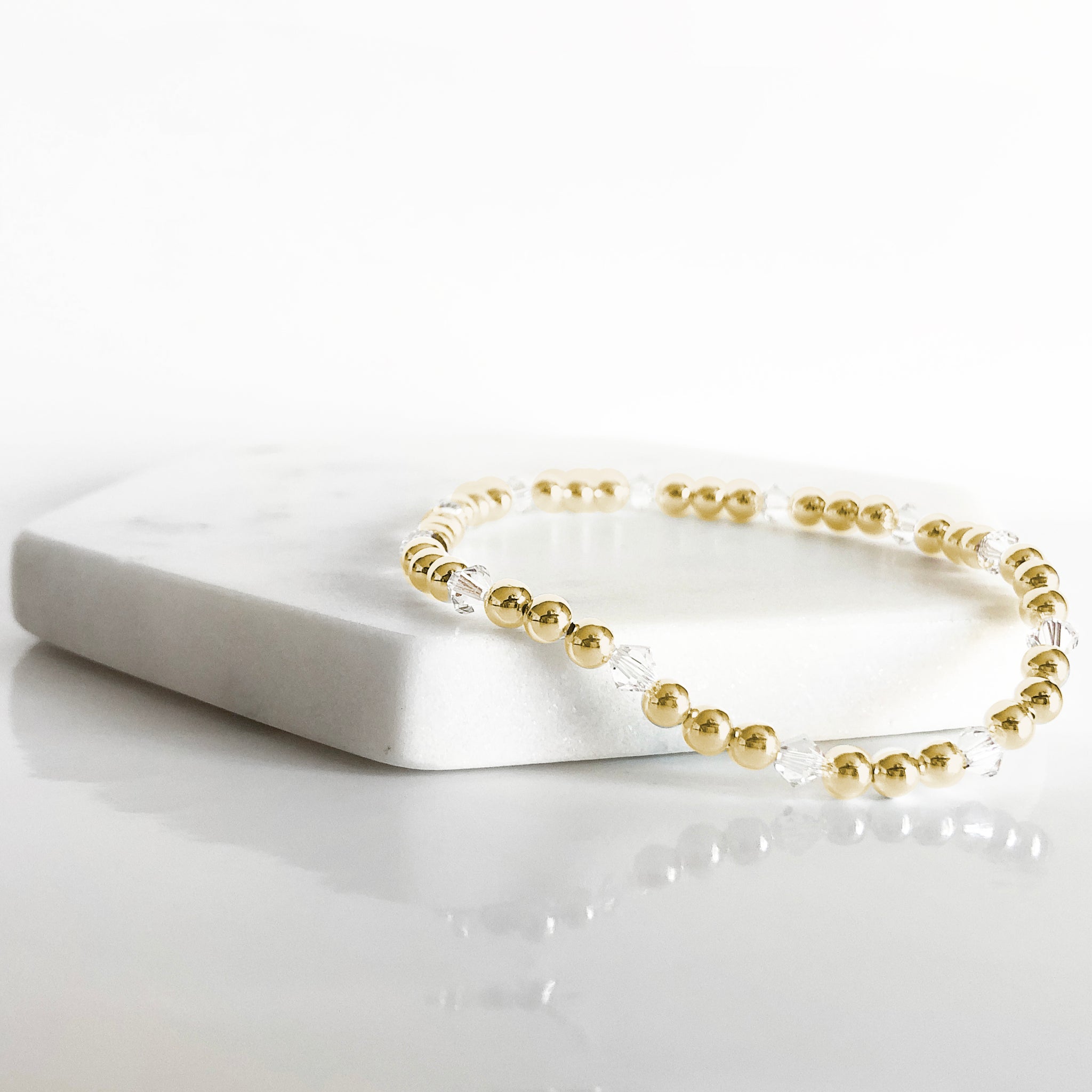 14k gold-filled 4mm beaded bracelet with Swarovski crystals