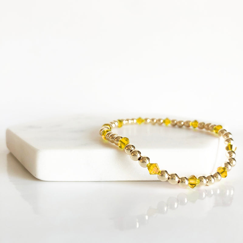 14k gold-filled 4mm beaded bracelet with Swarovski crystals