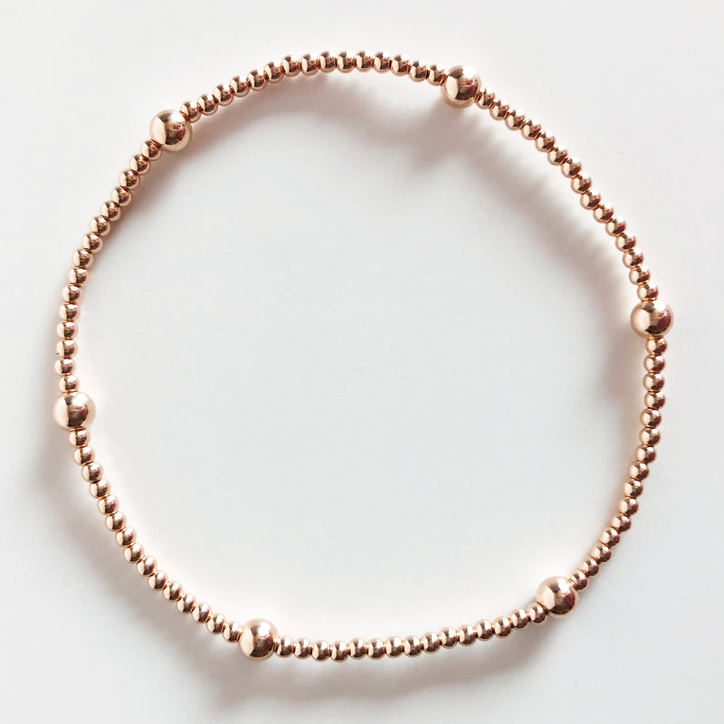 14k rose gold-filled 2mm beaded bracelet with alternating 4mm beads