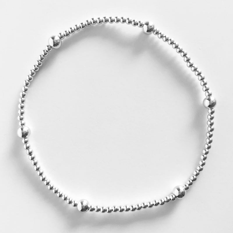 Sterling silver 2mm beaded bracelet with alternating 4mm beads