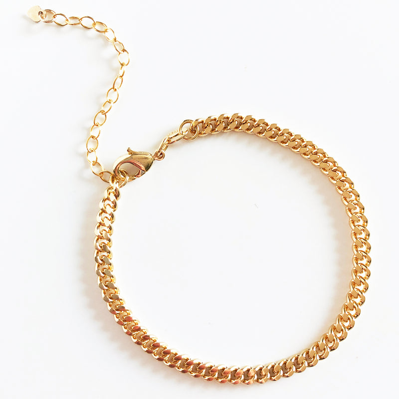 14k gold-filled dainty minimal classic curb chain bracelet with extender